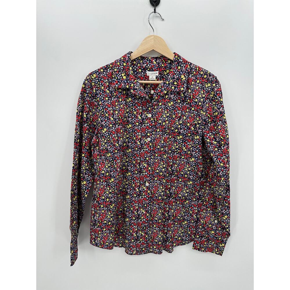 J. Crew Womens Microfloral Button Front Shirt Size M Navy Blue Casual CN22